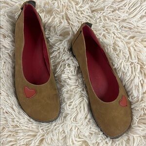 Women’s Tan Ballet Flats with Red Heart Accent